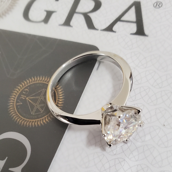 Moissanite 2ct Solitaire Engagement White Gold Plated Ring  Diamond - Picture 4 of 8